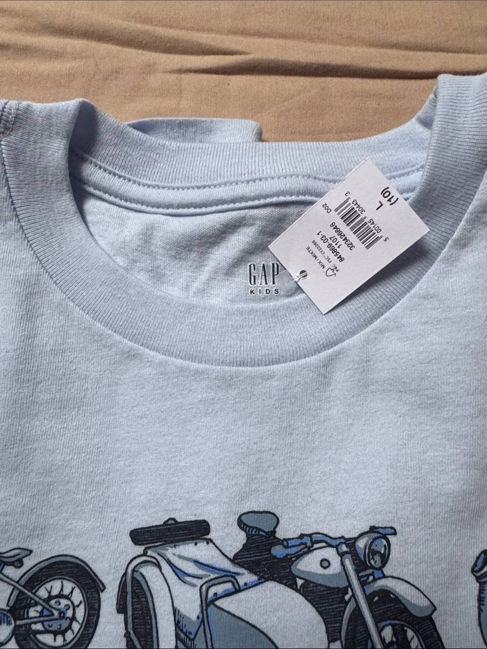 GAP Light Blue Long Sleeve Tee with Motorcycle Graphic - Yellow Accents